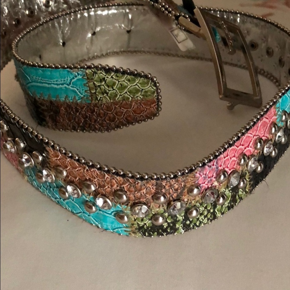 GUESS Patchwork Rhinestone Studded Belt